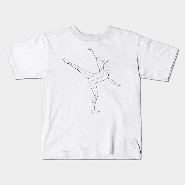 Ballet Dancer in Arabesque Pose - Human Figure Line Art Drawing Kids T-Shirt by nycsketchartist